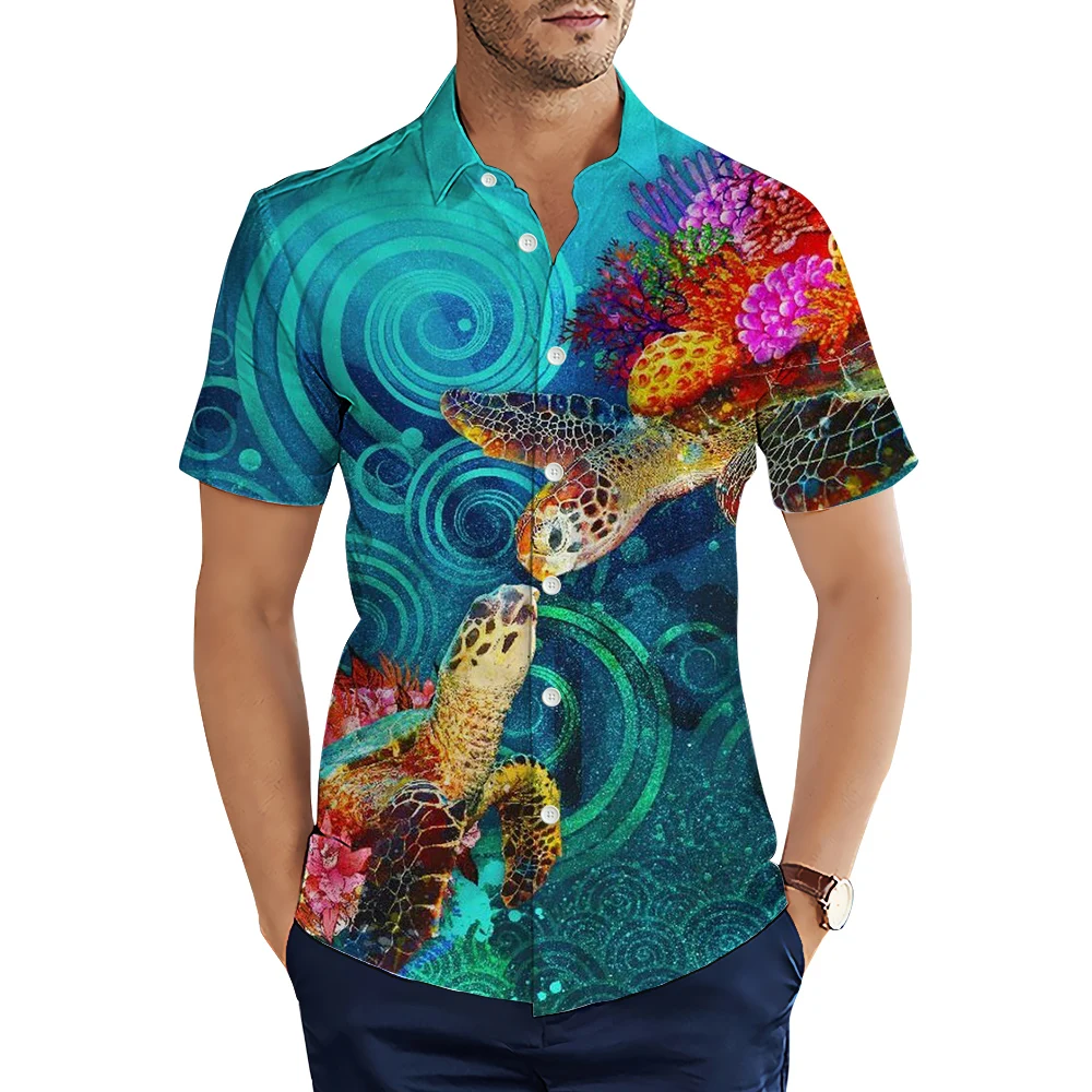 

CLOOCL Men Shirts Hawaiian Polynesia Turtle 3D Printed Blouses Summer Short Sleeve Male Shirt Turn-down Collar Fashion Tops