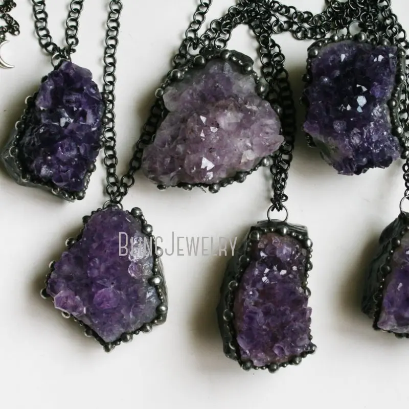 Ожерелье из клостера аметиста NM43801 необработанное натуральное ожерелье в стиле