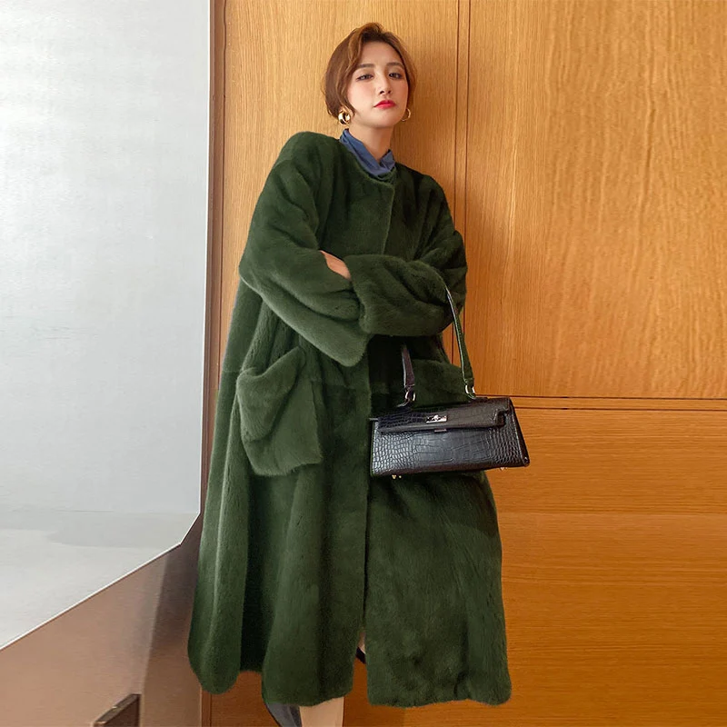 Fashion Round Neck Casual Faux Fur European and American Temperament Coat Women's Coat Loose Mid-length Women 2022 New Winter