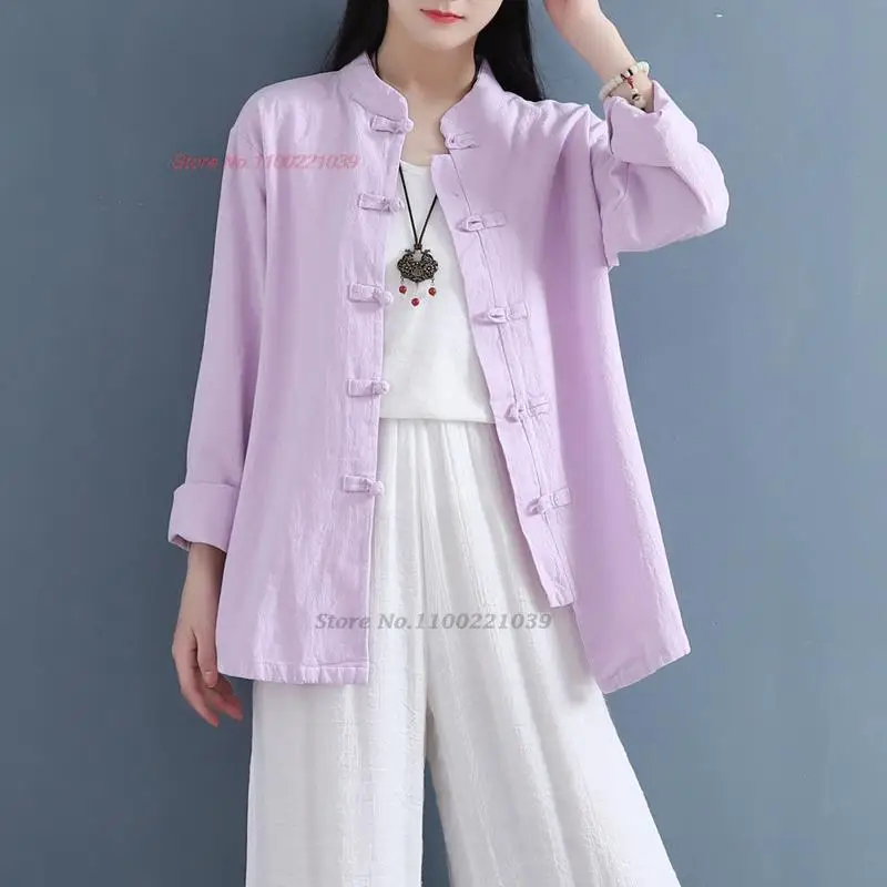 

2023 traditional chinese retro hanfu tops vintage cotton linen blouse women oriental tang suit tea service hanfu zen blouse