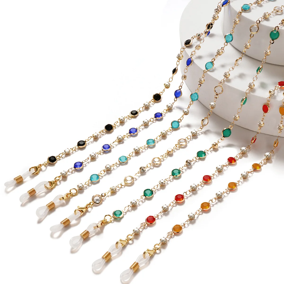 Цепочка для очков чтения женская металлический нескользящий шнур со стразами