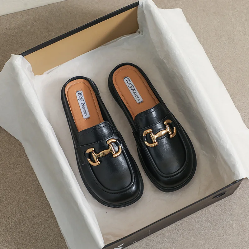 

Туфли Muller женские на плоской подошве, повседневные полуслипоны, лоферы, летние уличные сандалии с металлической пряжкой, туфли-оксфорды, модная женская обувь