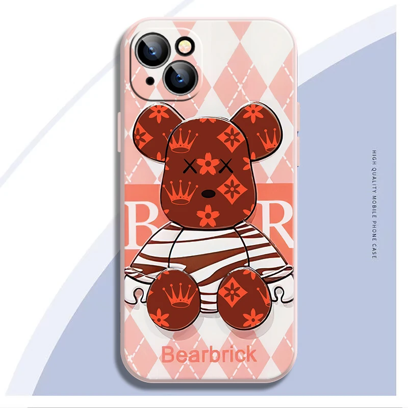 Клетчатый чехол для телефона с куклой и медведем iPhone 13 12 11 Pro Mini X XR XS MAX 6 7 8 Plus
