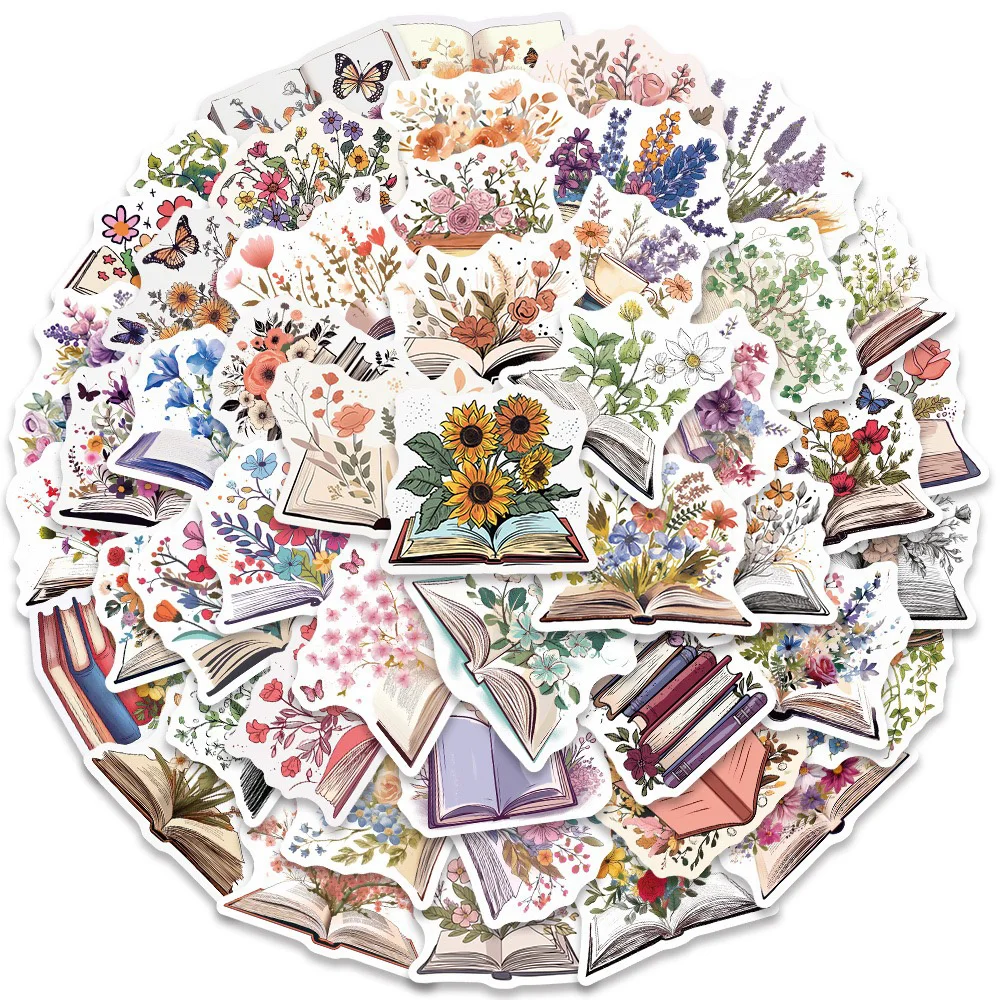 

10/30/50PCS Cartoon Book Flower Art Sticker DIY Phone Laptop Luggage Skateboard Graffiti Decals Fun for Kid Toy