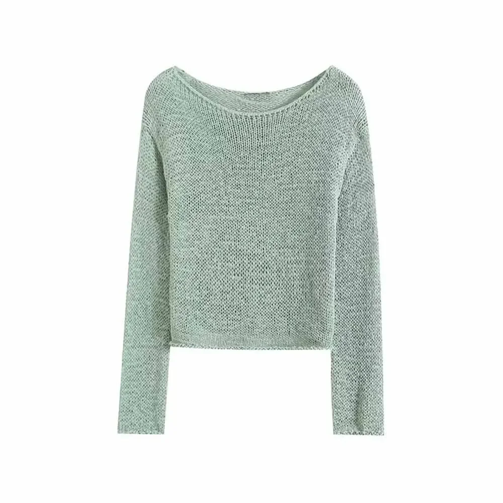 Женский новый модный повседневный универсальный вязаный топ с длинными рукавами