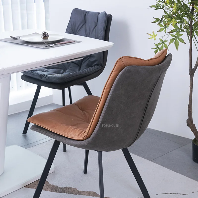 Nordic Leather Dining Chair Kitchen Furniture Household Light Luxury Restaurant Stool Backrest Soft Table CN |