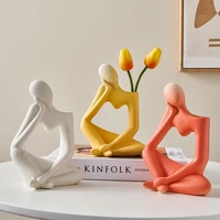 nordic setting thinking man figures vase abstract thinker statue resin figurine office home decoration ceramic vase home decor