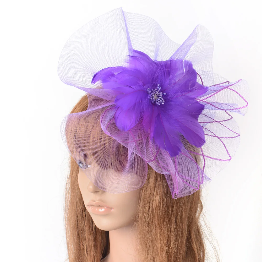 Женская шляпа-волшебница с цветочной сеткой лентами перьями шляпа-федора