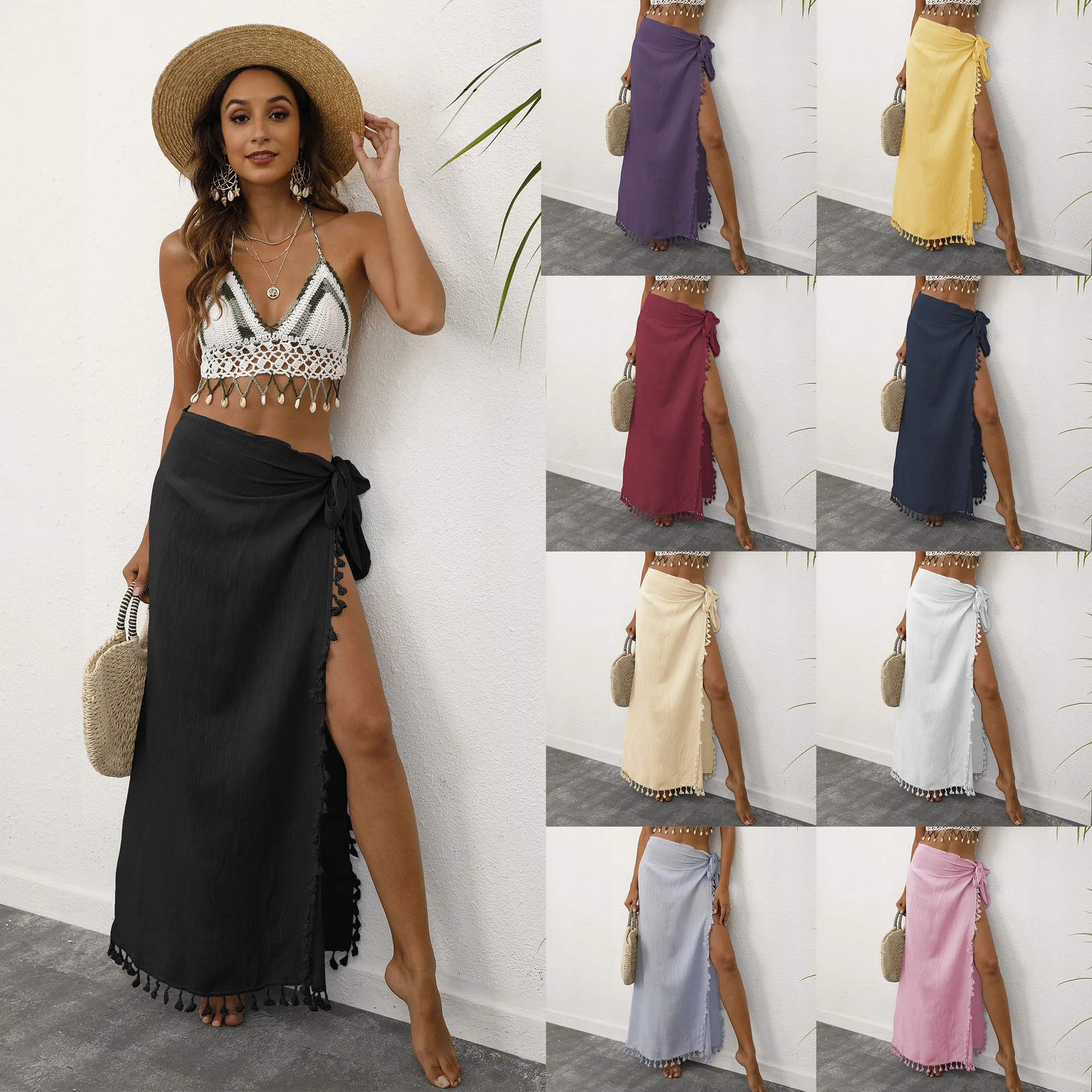 

Women Summer Beach Swimwear Scarf Sarong Cover Up Beach Dress Wrap Solid Bikinis Swimsuit Cover-Ups 2023 One Piece Sexy Skirt