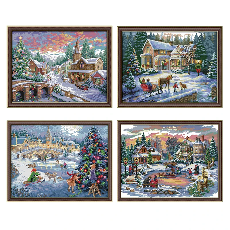 

Winter Snow Scene Christmas Series Cross Stitch 11CT 14CT Cross Stitch Kit Embroidery Needlework DIY Christmas Decoration Gift