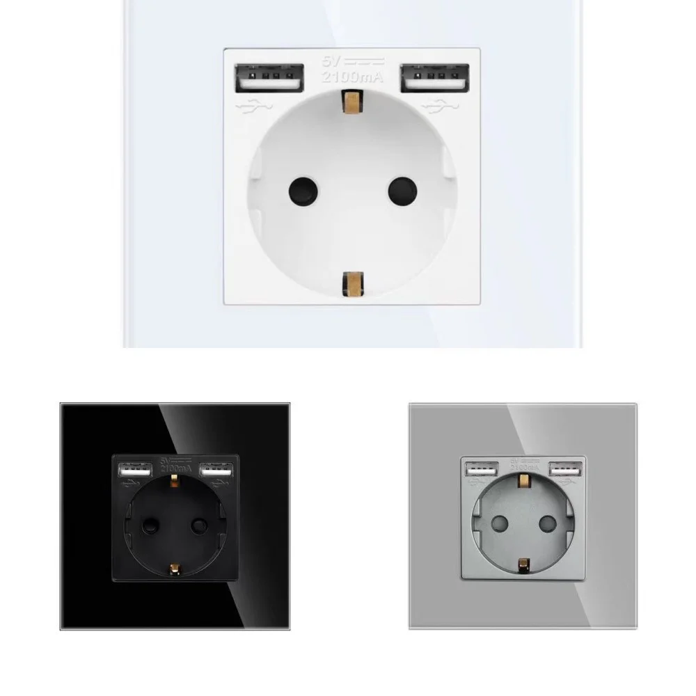 

Розетка настенная с 2 USB-портами, 250 А, 16 А, В