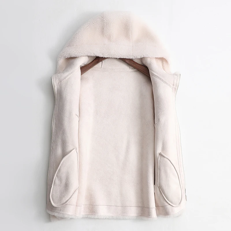 GOURS Winter Genuine Shearling Jackets for Women Fashion Natural Wool Real Fur Overcoats with Hooded Thick Warm Soft New LD1816