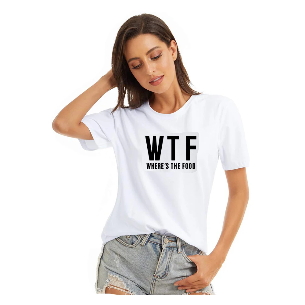 

YRYT 2023 New WTF where's the food Alphabet Print summer simple men's and women's crew neck short sleeve loose cotton T-shirt