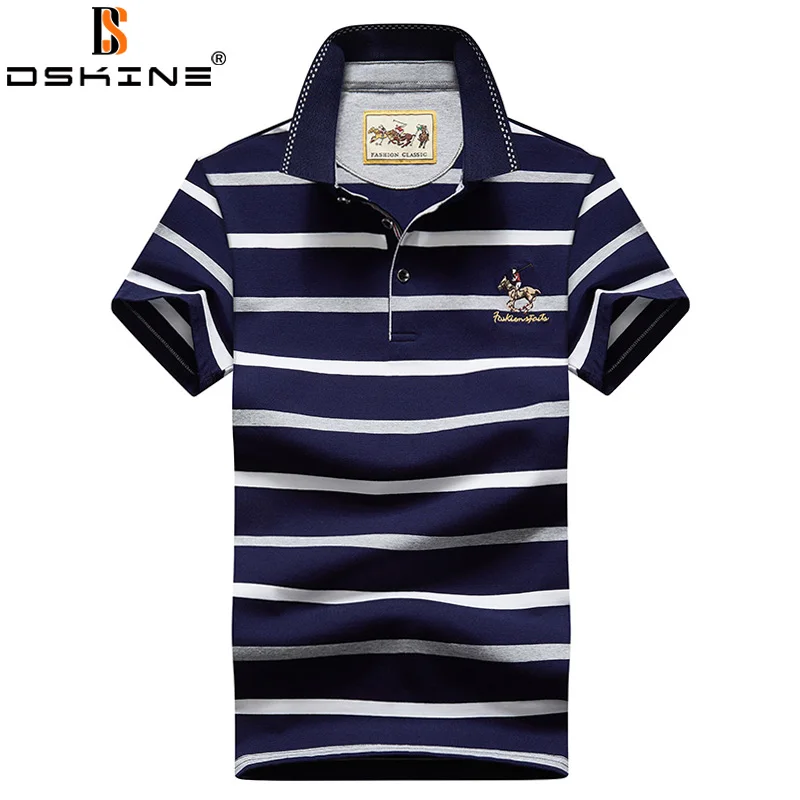 

Рубашка-поло мужская с вышивкой в полоску, хлопок, Повседневная дышащая уличная одежда, брендовая одежда, лето