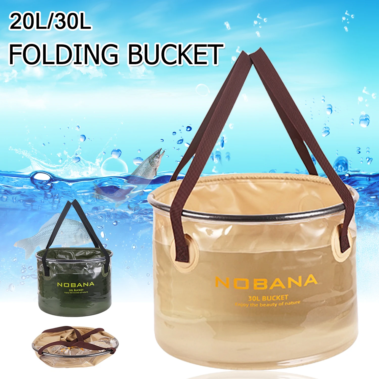 

20L/30L Portable Fishing Bucket Outdoor foldable Bucket with Mesh Bag for Travel Fishing Backpacking Fishing Tackle Equipment