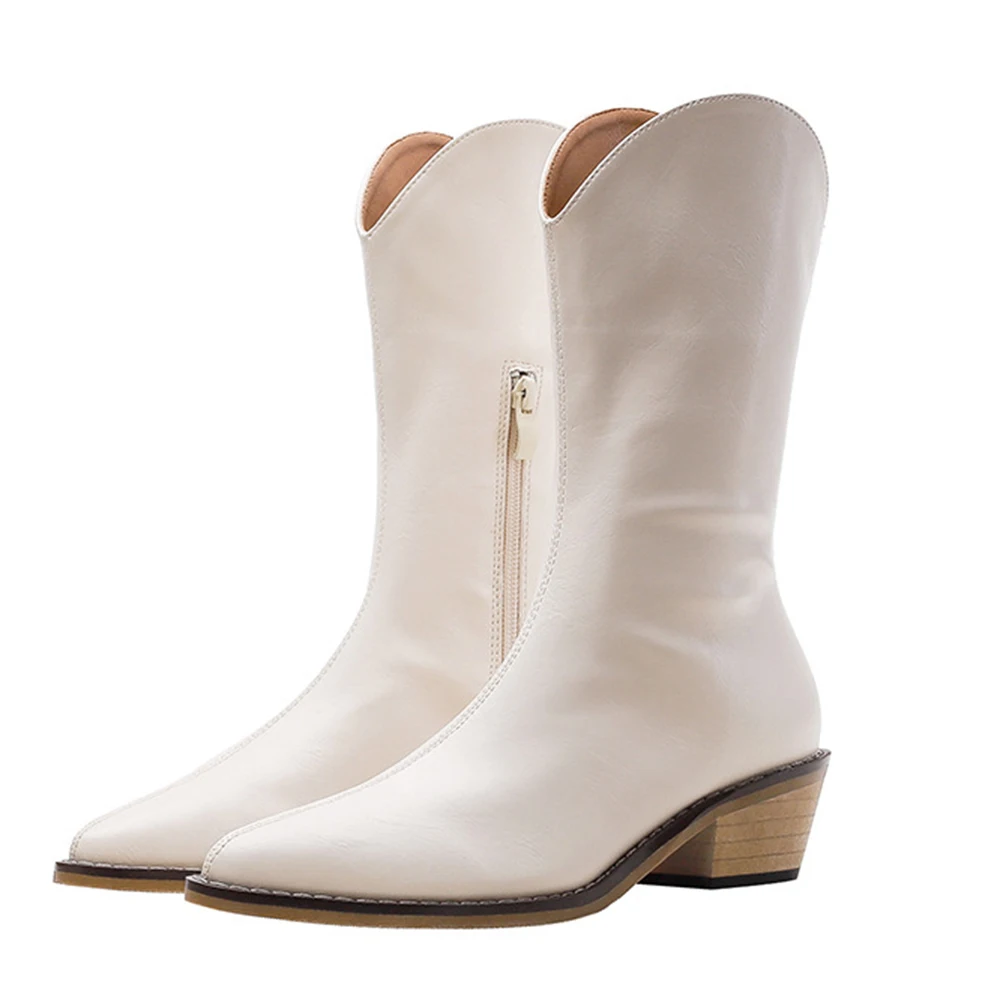 

2022 Autumn Women Boots Pu Leather Wedge High Heel Ankle Boots Winter Cowboy Boots Fashion Western Boots Woman Denim Shoes Yh41