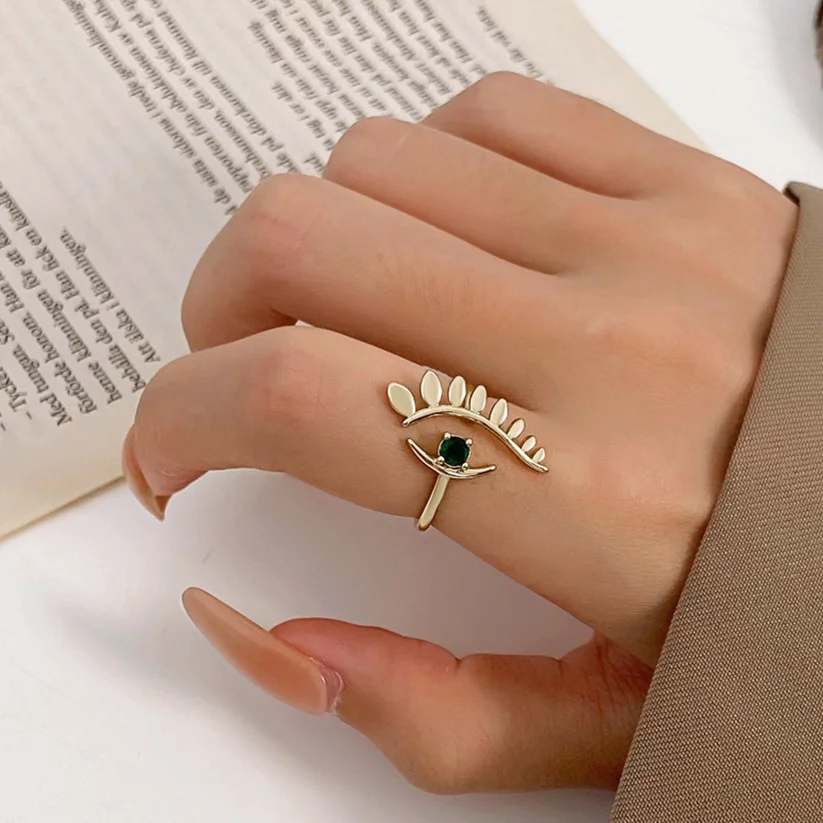 

Hot Ins Devil's Eye Ring Female Fashion Micro Inlaid Zircon Geometric Opening Index Finger Ring Eye Ring Jewelry Gifts Lady