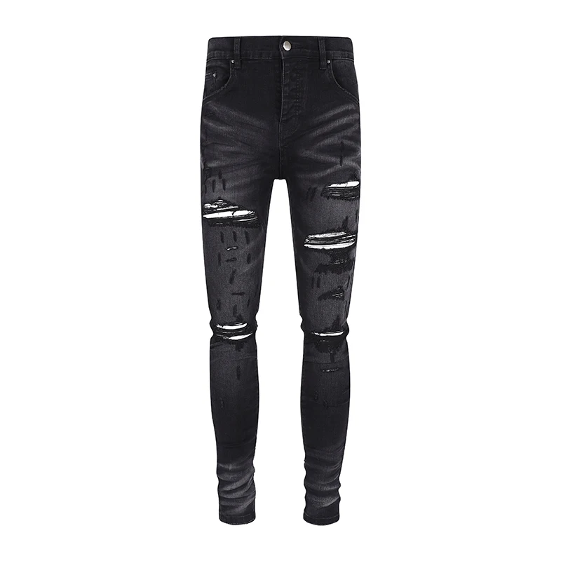 AM Fashion Brand Men's Jeans High Quality Slim Skinny Stretch Ripped Patch Pants Luxury Streetwear Harajuku Denim Trouser