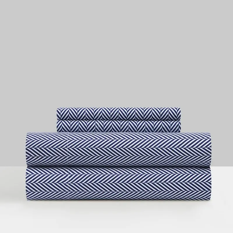 

Denae 3-Piece Graphic Herringbone Pattern Design Sheet Set, Twin, Navy