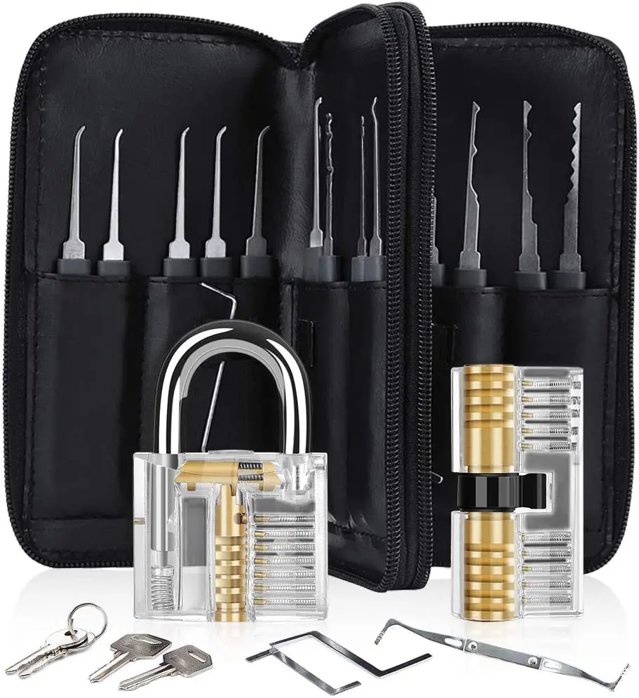 

Lock Pick Set, [33 Pieces] [New Version] Premium Practice Lock Picking Tools with 2 Transparent Training Padlock for