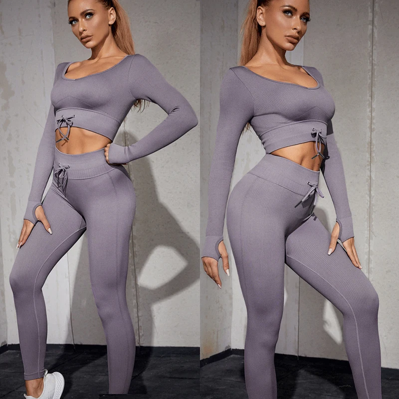 

Новинка Осень-зима ребристый взрывобезопасный Быстросохнущий Спортивный костюм для тренажерного зала бега йоги жилет с длинным рукавом Комплект из трех предметов