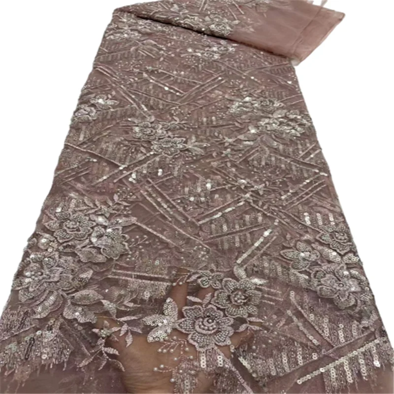 

African Sequins Lace Fabric 2022 High Quality Eembroidery French Nigerian Lace Fabrics For Wedding Dress Sewing FFJ123