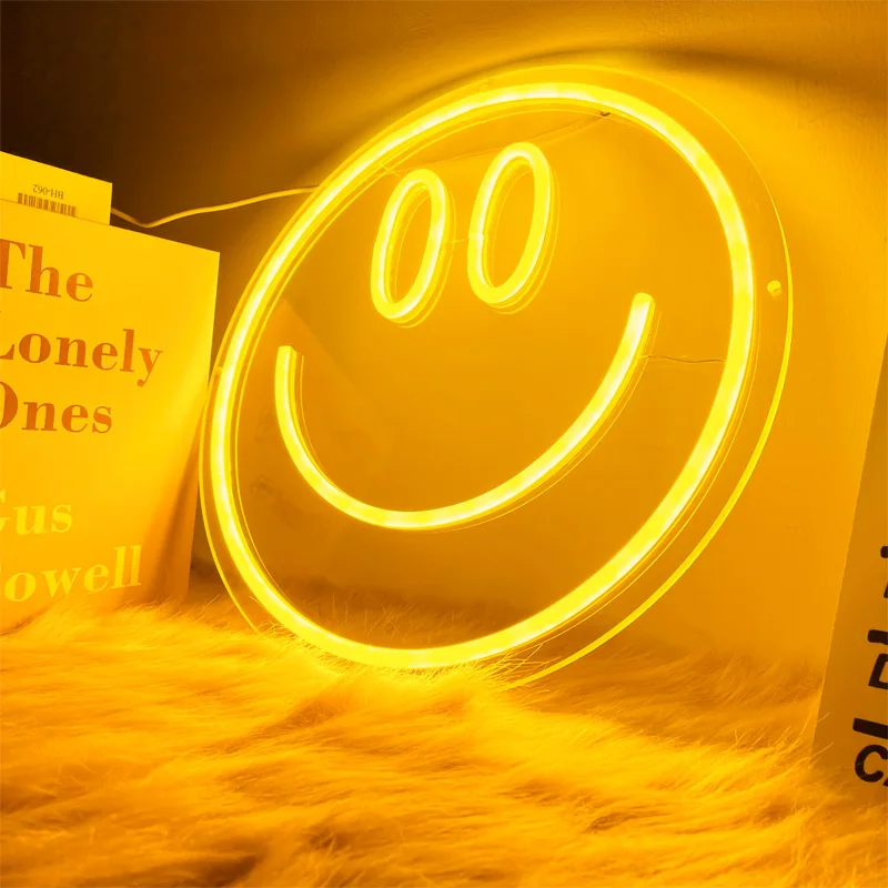 Smiley Smile Face Neon Sign Cartoon Anime Led Custom Neon Light Gold Yellow Lemon Yellow INS Style for Kawaii Room Decoration