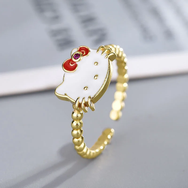 

2022 Sanrio Hello Kittys Anime Ring Korean Custom Finger Opening Cute Ring Bride Wedding Engagement Jewelry Christmas Gift Toys