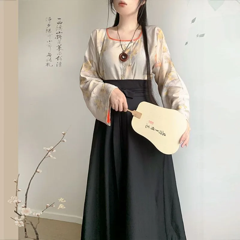 Женский древний китайский костюм с круглым вырезом и длинными рукавами топ