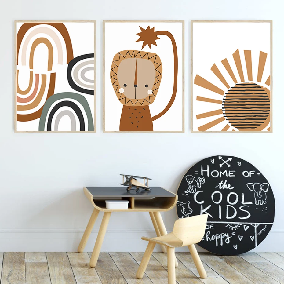 

Boho Style Abstract Rainbow Lion Sun Nursery Canvas PaintingsPosters and Prints BabyWall Art Pictures HomeDecorative wall decor