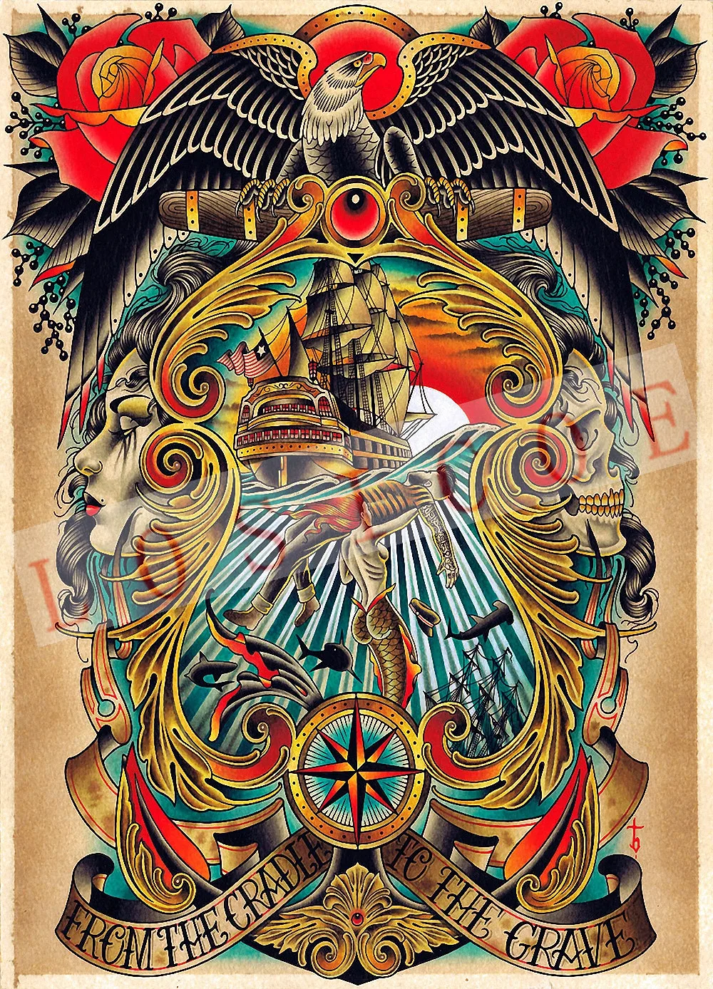 Винтажный постер HD из крафт-бумаги с струйным принтом плакат сердцем татуировка