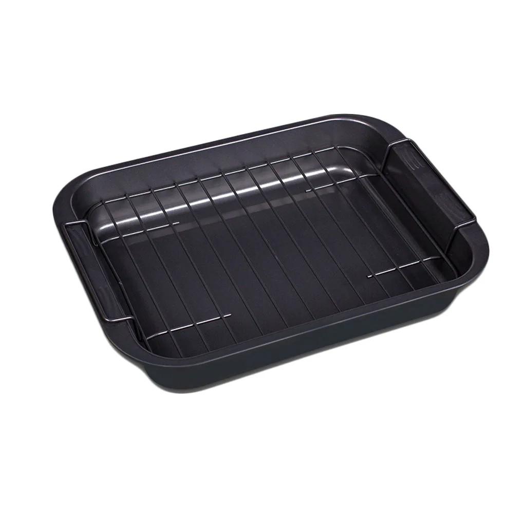 

Rectangular Baking Tray with Cooling Rack Carbon Steel Non-stick Cakes Bread Pizza Cookies Pans