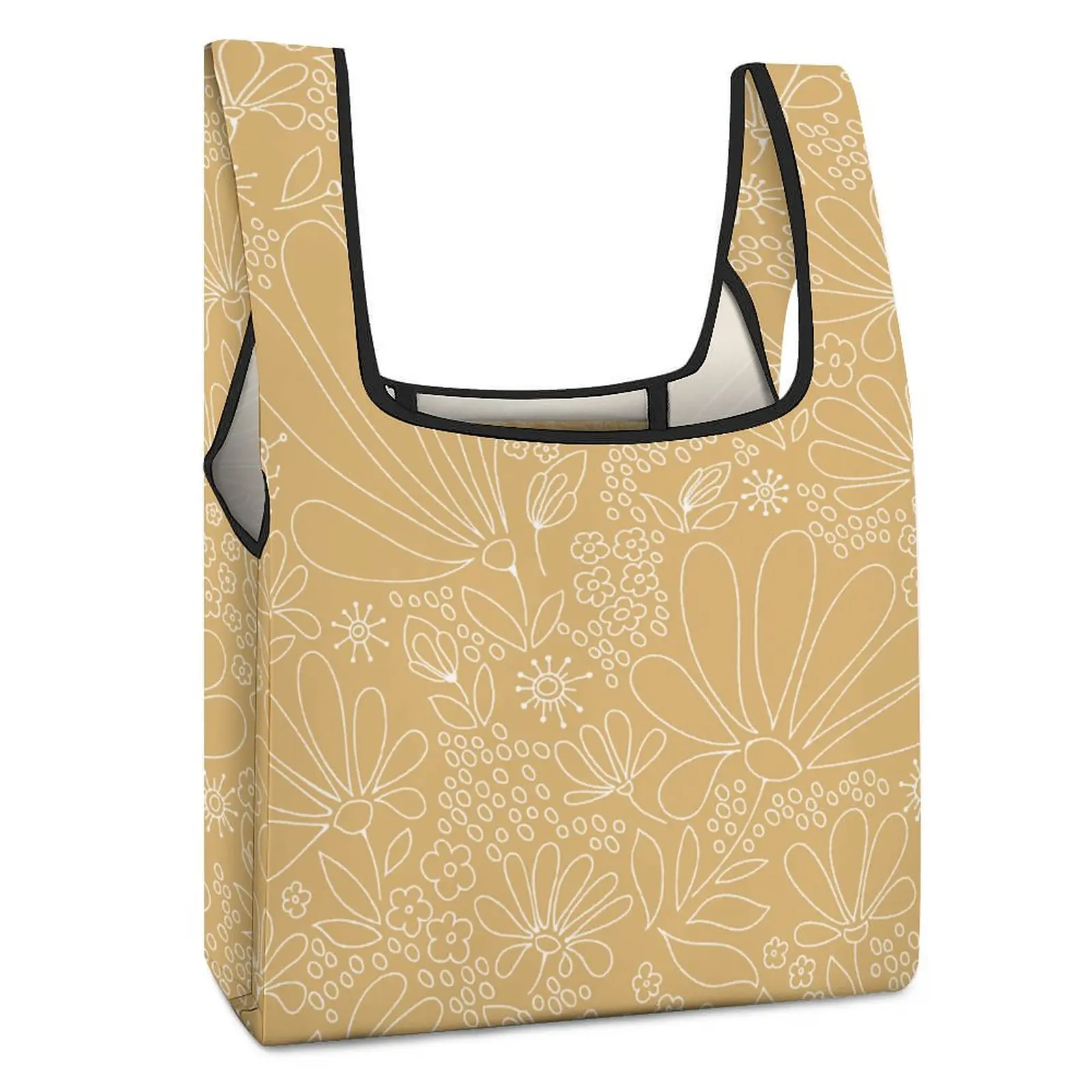 Custom Pattern Foldable Shopping Bag Brown Pattern Large Bag Plain Totebag Travel Portable Reusable Folding Tote Bags
