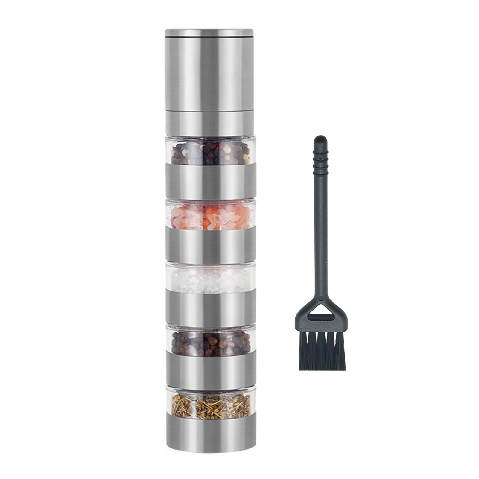 

Picnic With Grinder Travel Seasoning Jar Set Stainless Steel Cleaning Brush Mini Portable BBQ Manual Camping Peppercorns Outdoor