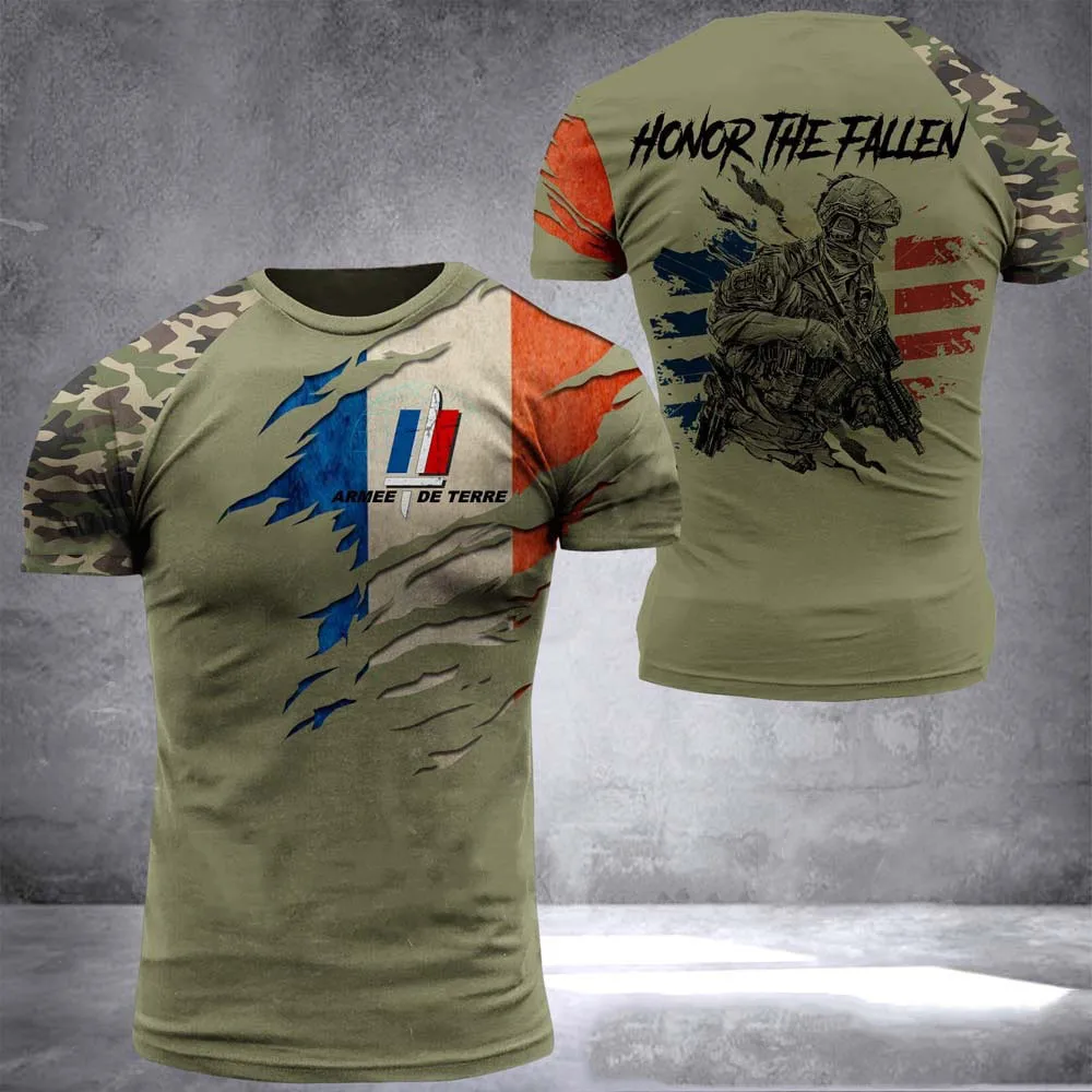 

2023 New Summer ARMY-VETERAN 3d Printed T Shirt For Men French Soldier Field Veterans Camouflage Commando Tees Short Sleeve Tops