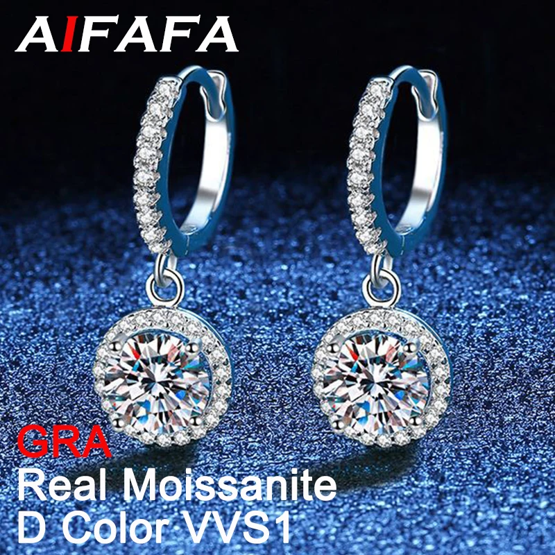 

AIFAFA Real 1 Carat D Color Moissanite Drop Earrings For Women Pt950 100% S925 Sterling Silver Sparkling Diamond Jewelry GRA