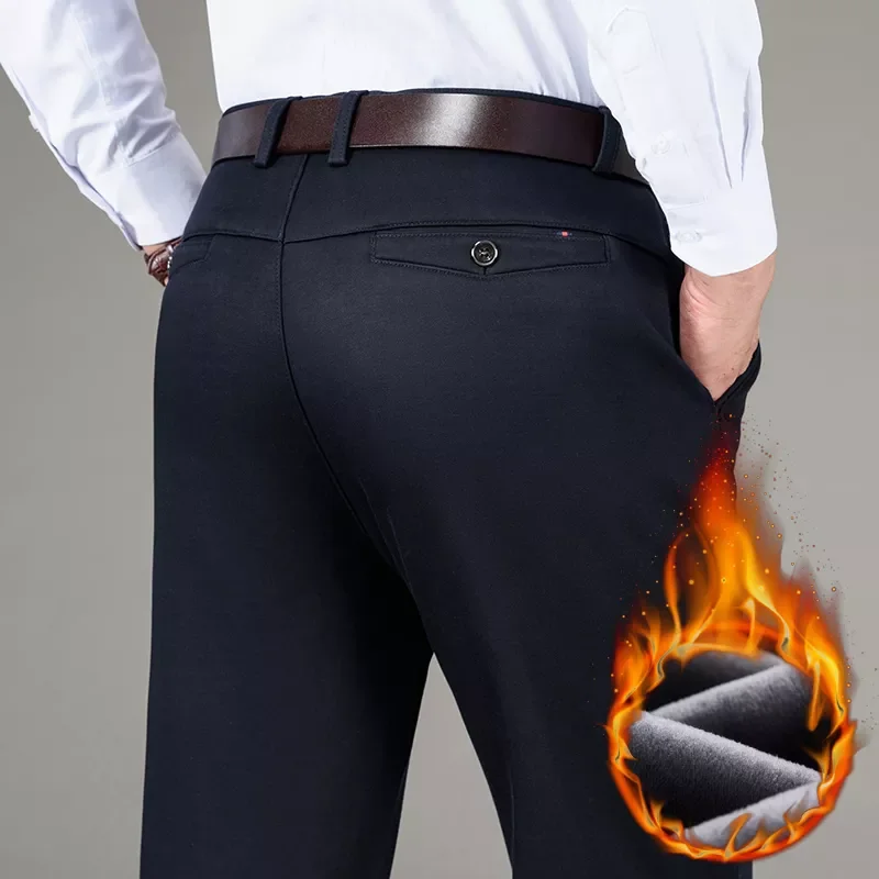 

2023NEW Colors Winter Men's Warm Fleece Casual Pants Classic Style Business Fashion Straight Khaki Modal Thick Trousers Male