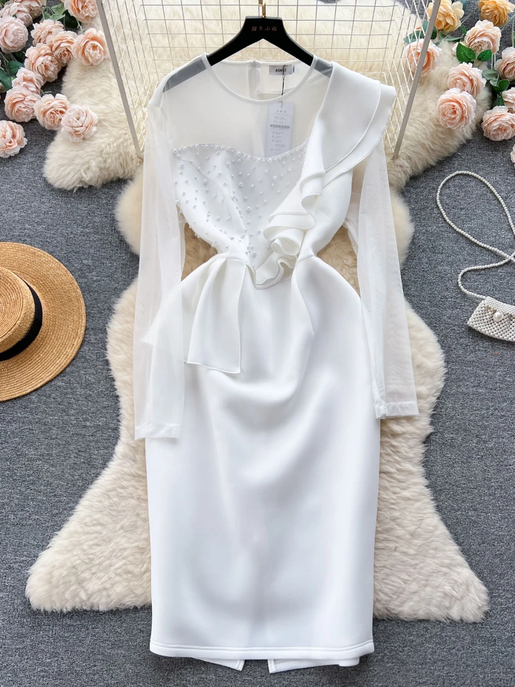 

Женское шифоновое платье Aibeautyer, повседневное однотонное облегающее платье трапециевидной формы с круглым вырезом, длиной до середины икры и высокой талией, на весну-лето