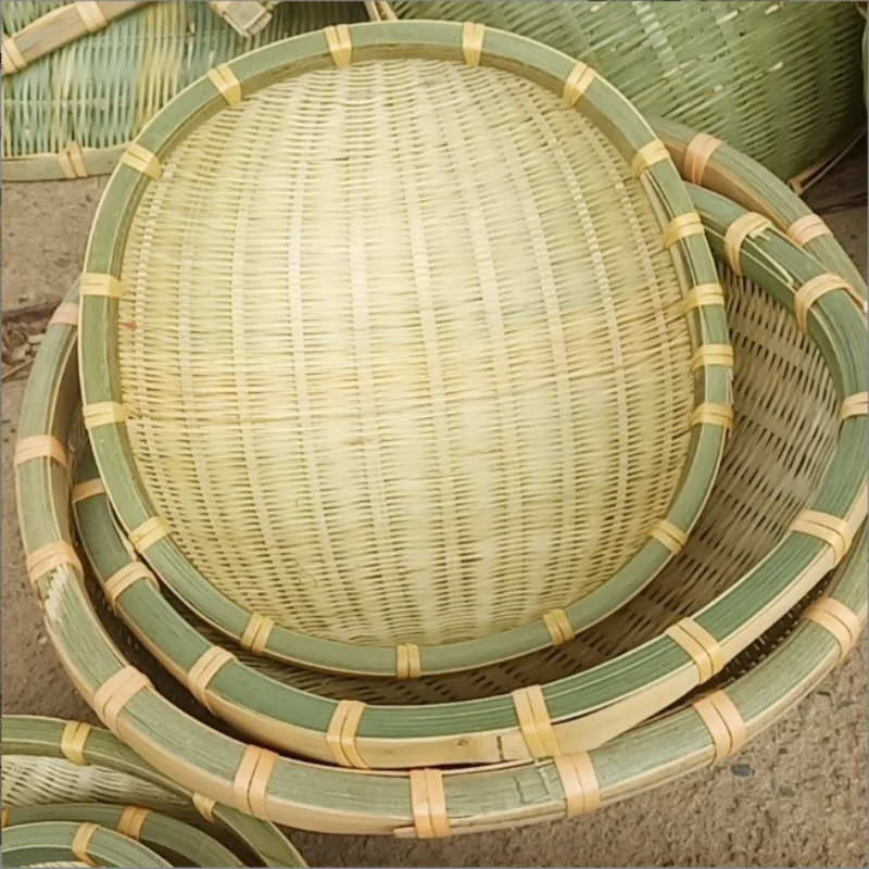 

Korean Handmade Weaving Storage Trays Bamboo Sieve Bamboo Raft Round Dustpan DIY Decorative Fruit Bread Basket Kitchen Storage