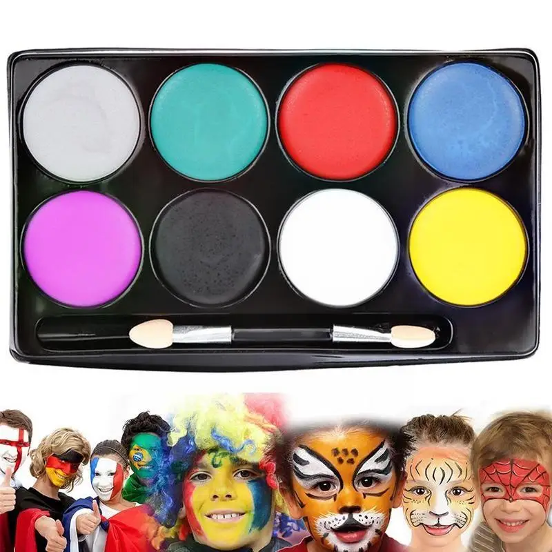 

8 Colors Face Body Art Painting Oil Non Toxic Water Pigment Paint Cosmetic Makeup Palette Tattoo Oil with Halloween Brush P X0E5