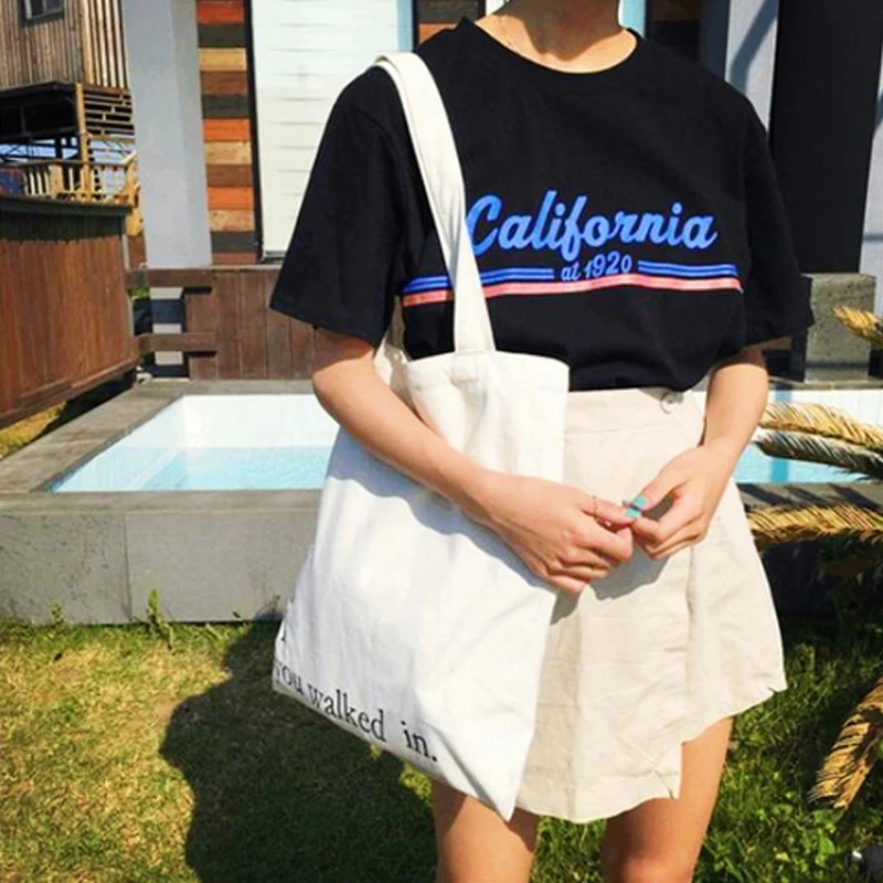 

California At 1920 Letter Print Women T Shirt Harajuku Aesthetic Vintage Graphic Street Style Casual Loose White Black Egirl Y2k