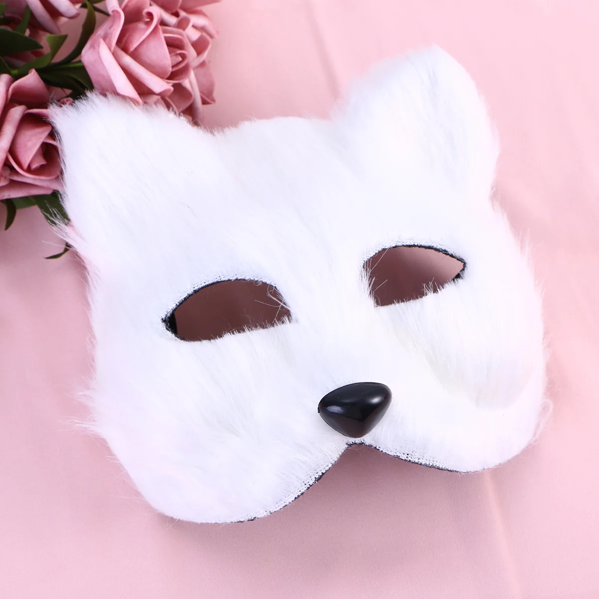 

Halloween Plush Mask Therian Furry Wolf Half Face Animal Masquerade Realistic Cat Costume Accessory Carnival White
