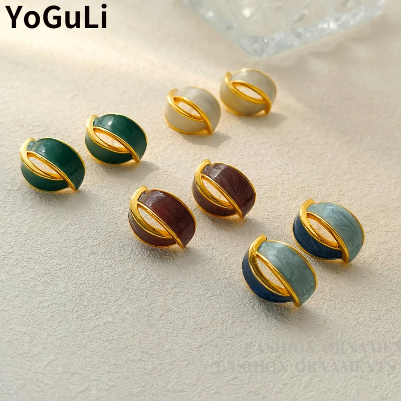 

Jewelry 925 Silver Needle Earrings Vintage Temperament Geometric Grey Blue Brown Stud Earrings For Women Female Gifts