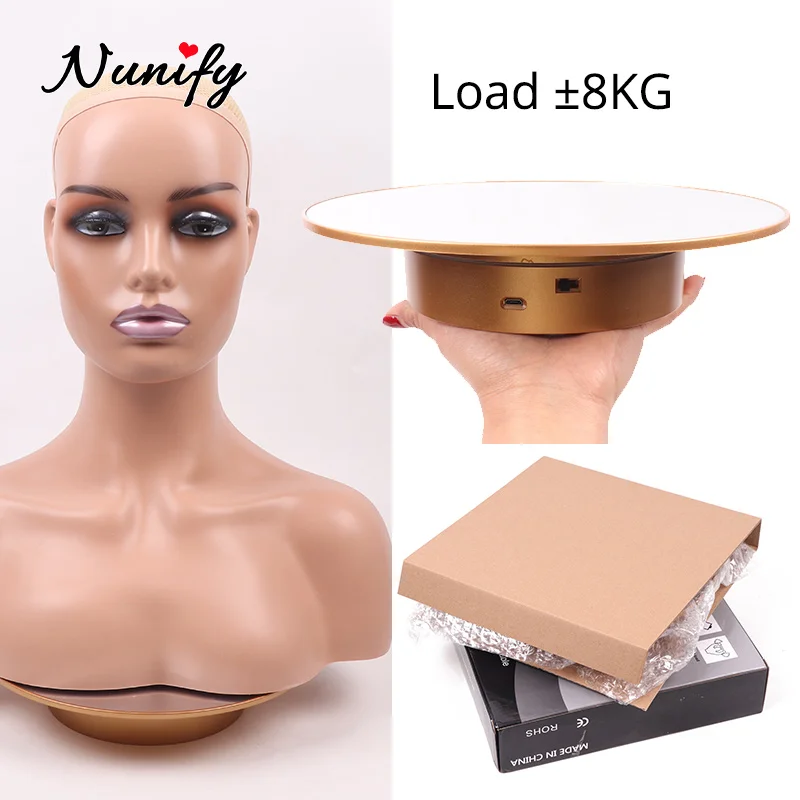 Motorized Rotating Display Stand For Mannequin Head 25Cm Electric Truntable Gloden Tools For Hair Salon Bags Display Stand