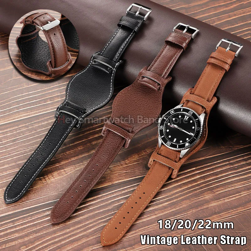 Фото Винтажный кожаный ремешок для часов 18 мм, 20 мм, 22 мм для Seiko, для Omega, универсальный сменный браслет, аксессуары для мужских и женских часов. №1