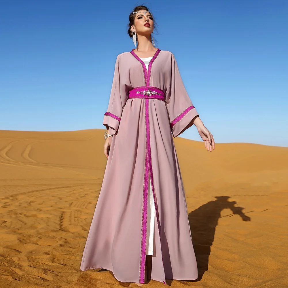 

Elegant Open Abaya Islam Muslim Women Evening Party Gown Rhinestone Arab Maxi Robe Middle East Dubai Turkey Hijab Dress Vestidos