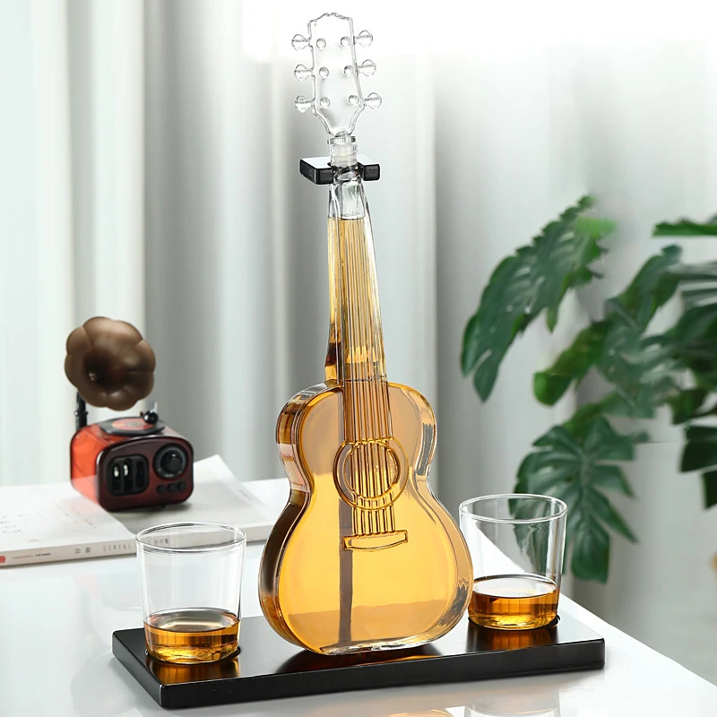 

High Borosilicate Glass Wine Bottle Creative Guitar And Violin Decanter Wine Set Thickened Transparent Bottle Racks Decoration