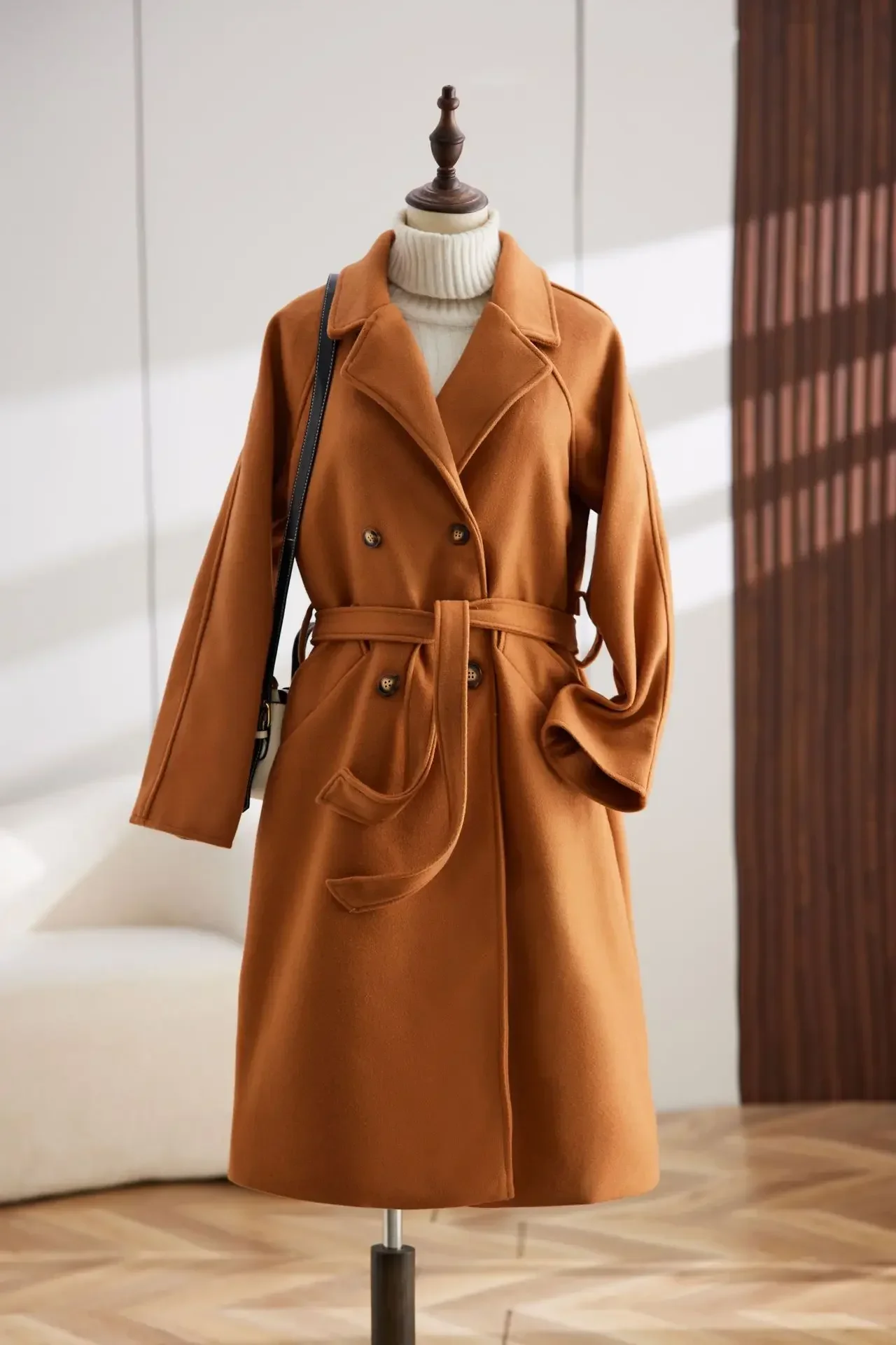 Женское однотонное длинное пальто из шерсти и смесовых тканей S-XL цвет в