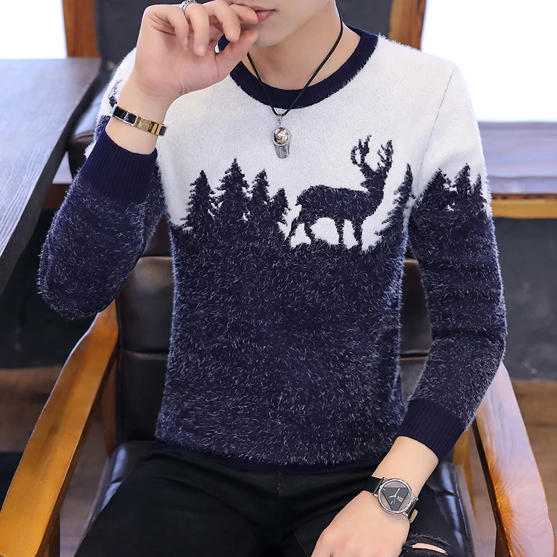 Sweater Men 2023 New Autumn and Winter Mohair Knit Bottom Shirt Men Round Collar Fashion Casual Sweater Sweater