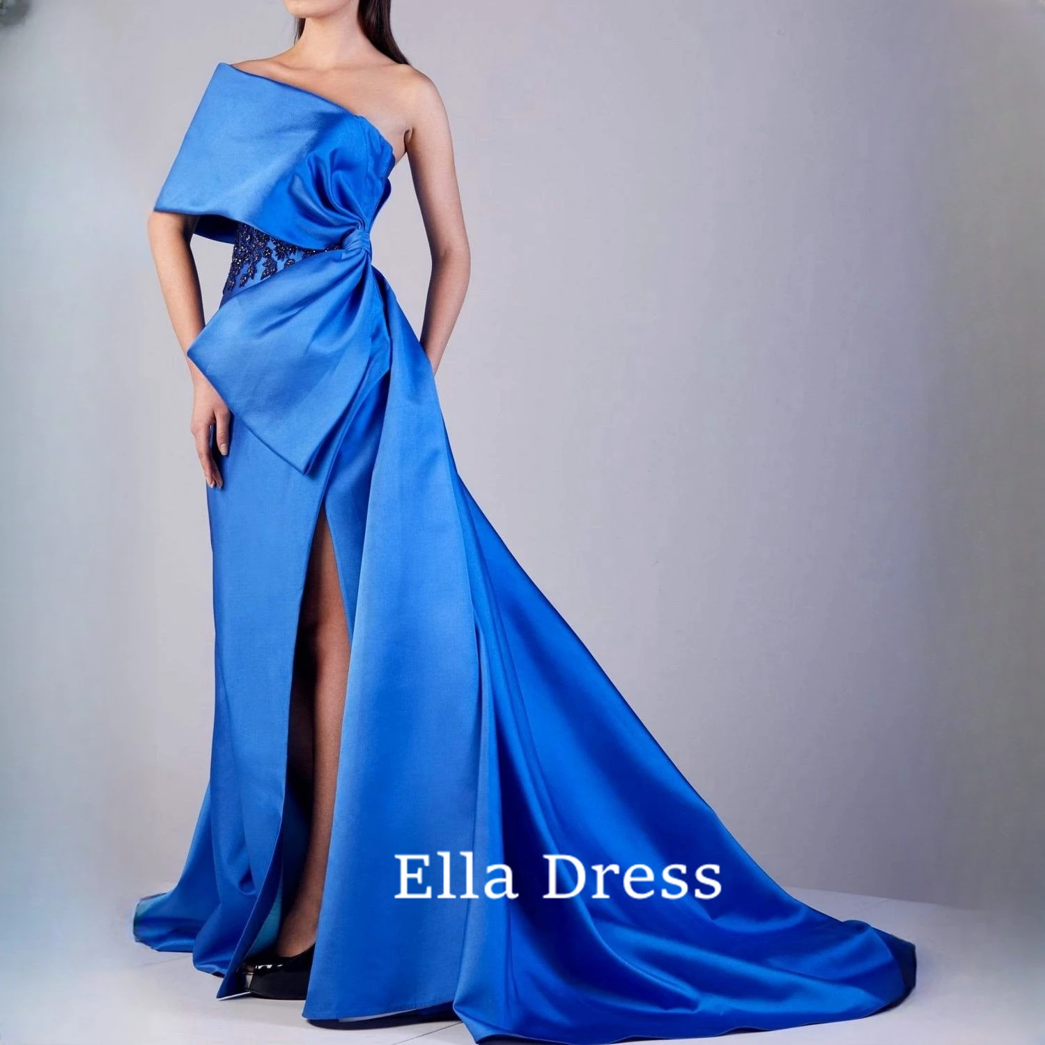 

Ella Sexy Mermaid Prom Evening Dress One Shoulder High Slit Satin Party Prom Dress Backless Cocktail Prom Dress Custom Size Gown